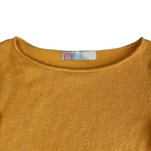 Free People FP Beach Mustard Yellow Scalloped Hem Sweater - Picture 5 of 12